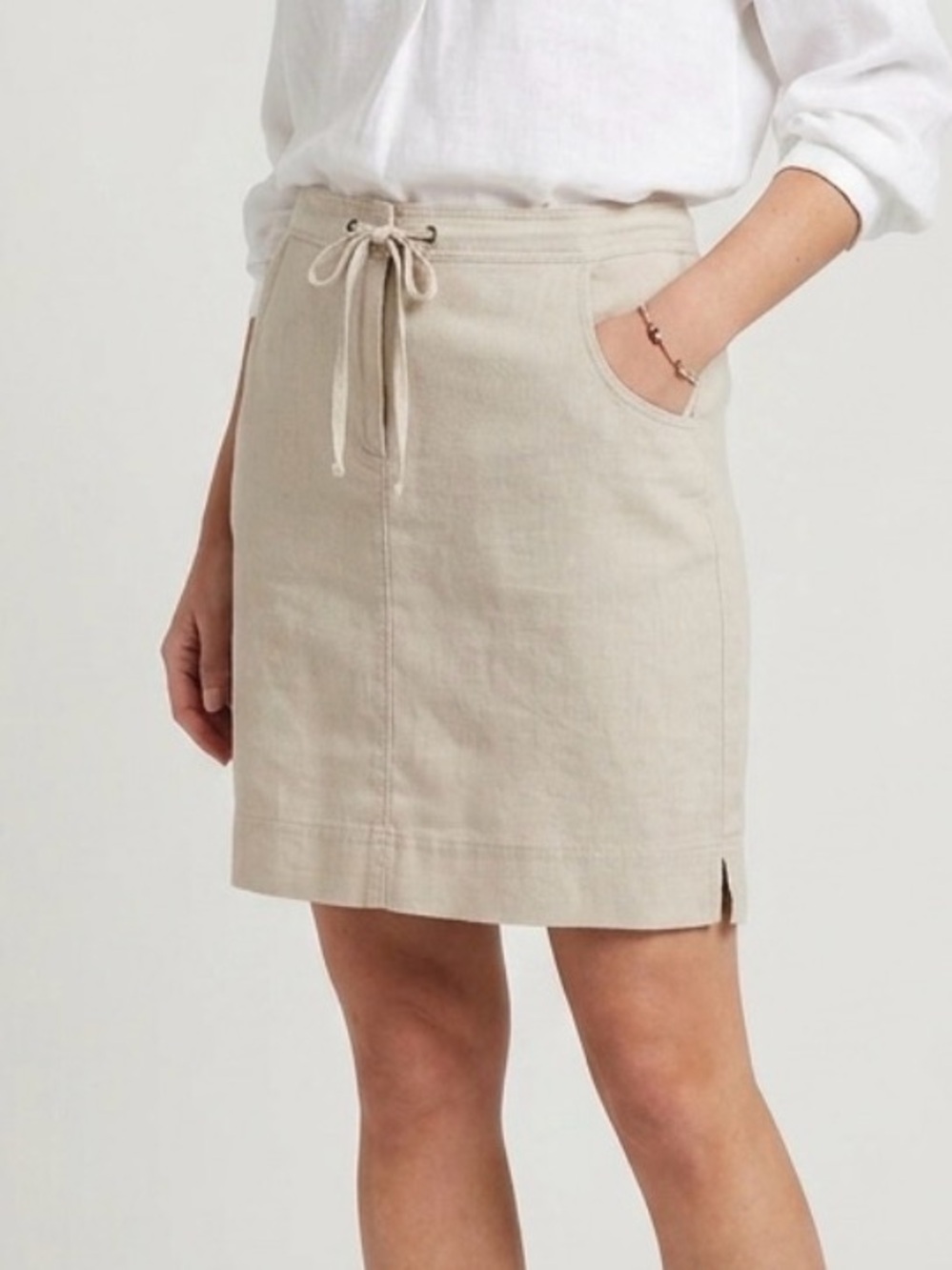 Vintage Woolrich Cotton Drawstring Skirt Stone Khaki Utility Mini Sz Size 6